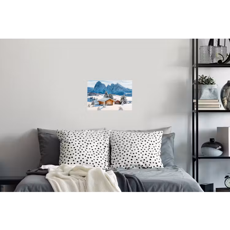 Winter - Huisje - Bergen - Uitzicht - Sneeuw Muursticker klein -slaapkamer