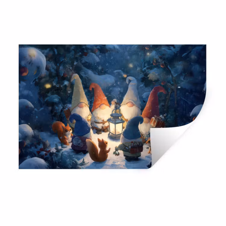 Winter - Gnooms - Eekhoorns - Meerkleurig Muursticker klein -3d
