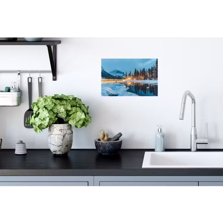 Winterlandschap - Natuur - Huis - Bergen - Sneeuw Muursticker klein -keuken