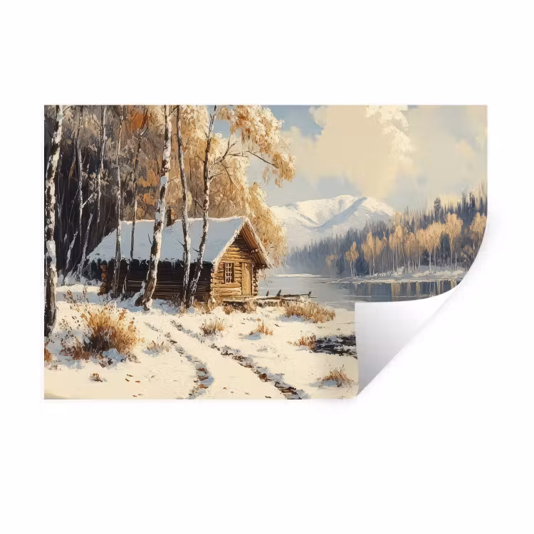 Winter - Sneeuw - Huis - Natuur Muursticker klein -3d