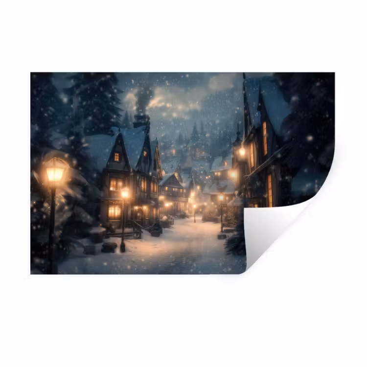 Winterdorp - Sneeuw - Donker Muursticker klein -3d