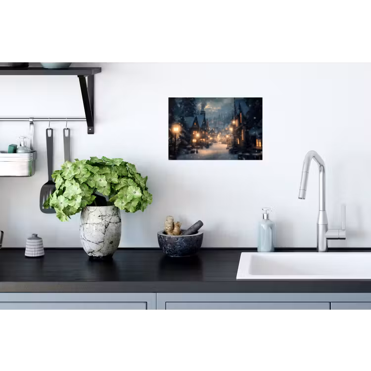 Winterdorp - Sneeuw - Donker Muursticker klein -keuken