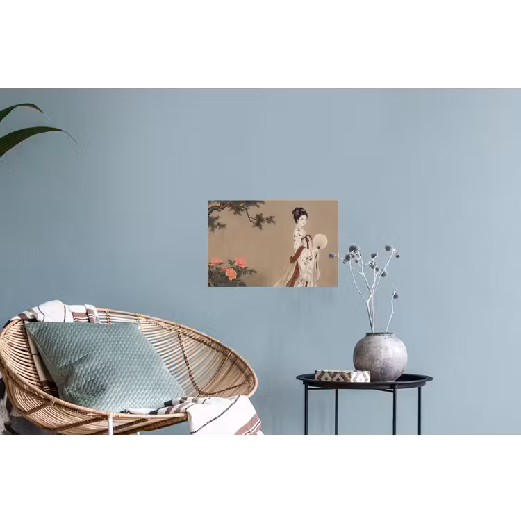 Vrouw - Azië - Kunst - Beige Muursticker klein -plant