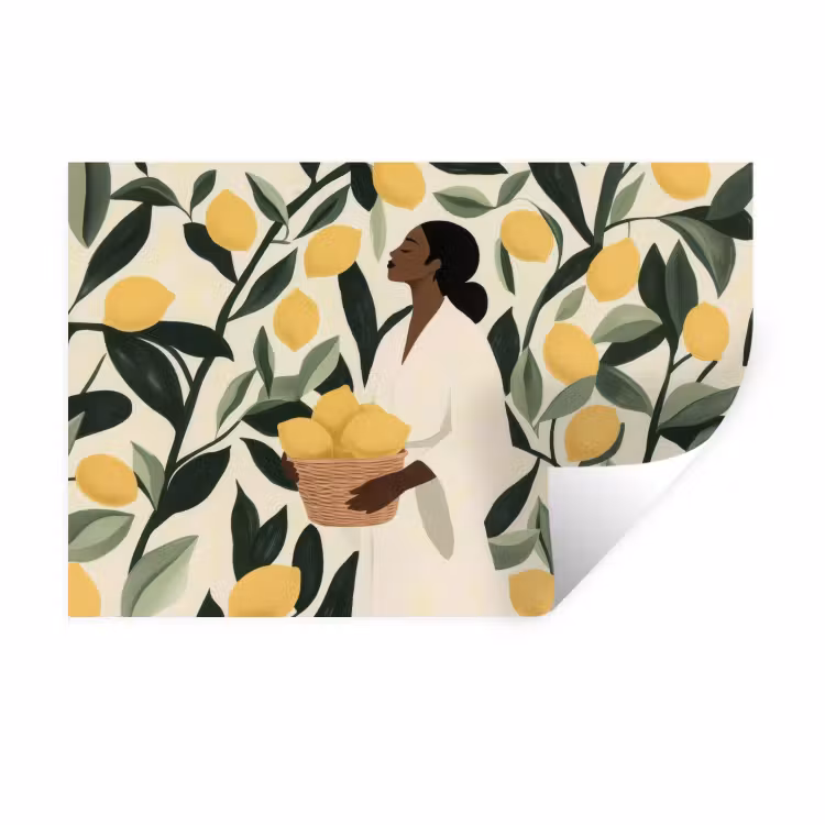 Vrouw - Mand - Citroenen - Bladeren Muursticker klein -3d