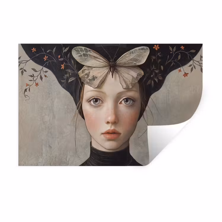 Woman - Butterfly - Art - Classic - Muted Muursticker klein -3d