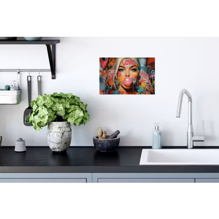 Vrouw - Kauwgom - Graffiti - Love Muursticker klein -keuken