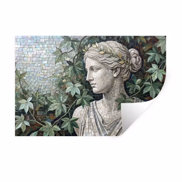 Vrouw - Klassiek - Mozaiëk - Natuur - Groen Muursticker klein -3d
