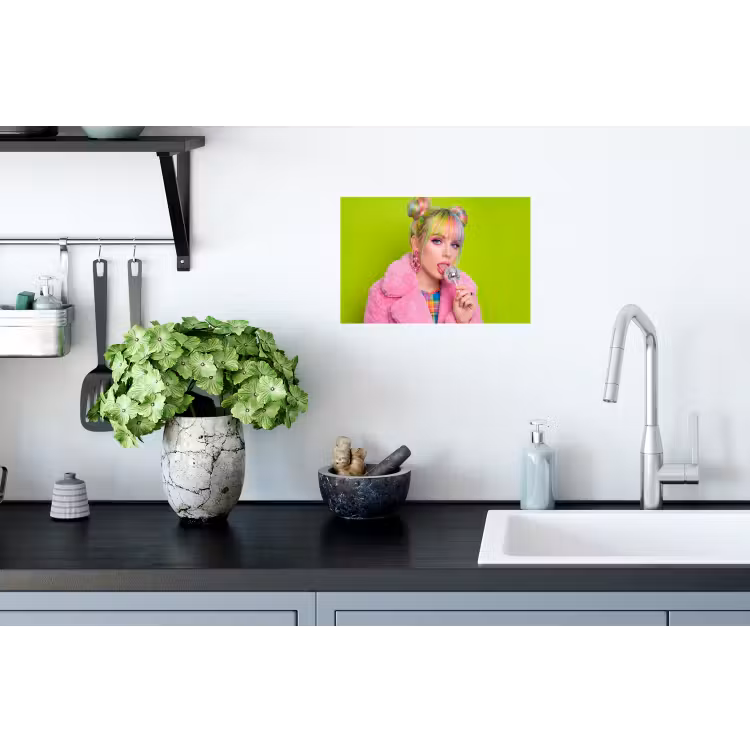 Vrouw - Kleurrijk haar - Pop art - Modern - Levendig Muursticker klein -keuken