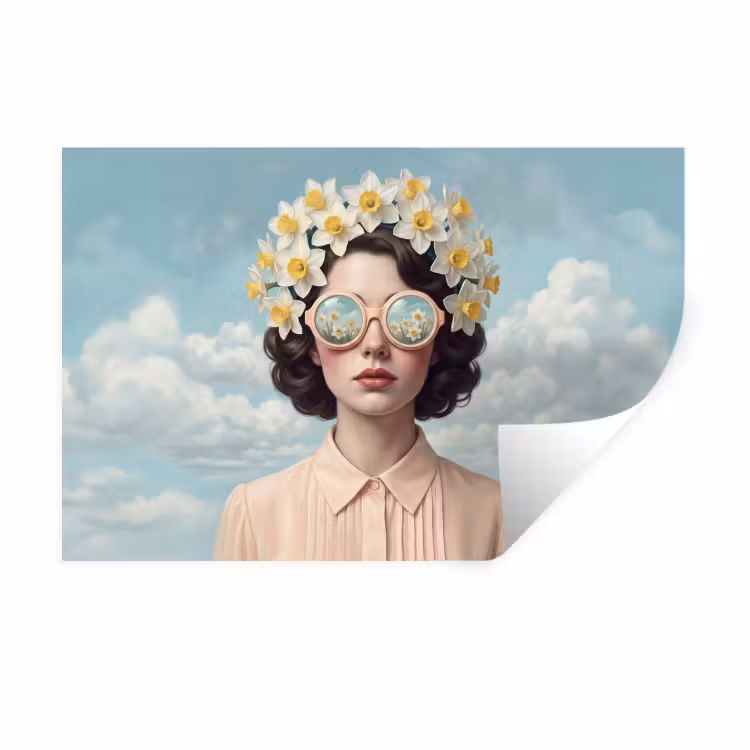 Vrouw - Narcissen - Geel Muursticker klein -3d