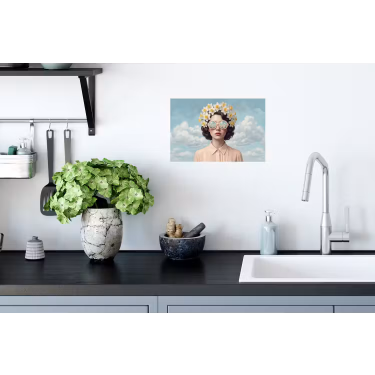 Vrouw - Narcissen - Geel Muursticker klein -keuken