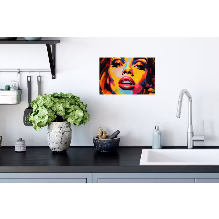 Vrouw - Gezicht - Kleurrijk Muursticker klein -keuken