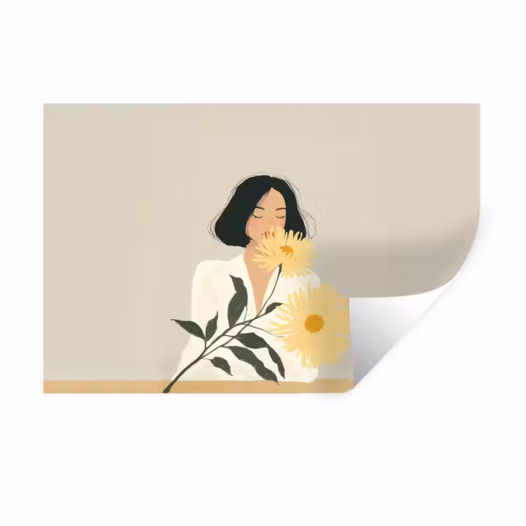 Vrouw - Bloem - Geel - Minimalistisch Muursticker klein -3d