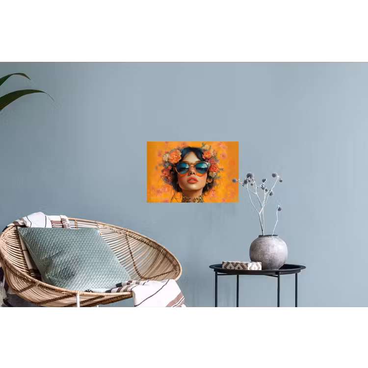 Vrouw - Bloemen - Aesthetic - Oranje Muursticker klein -plant