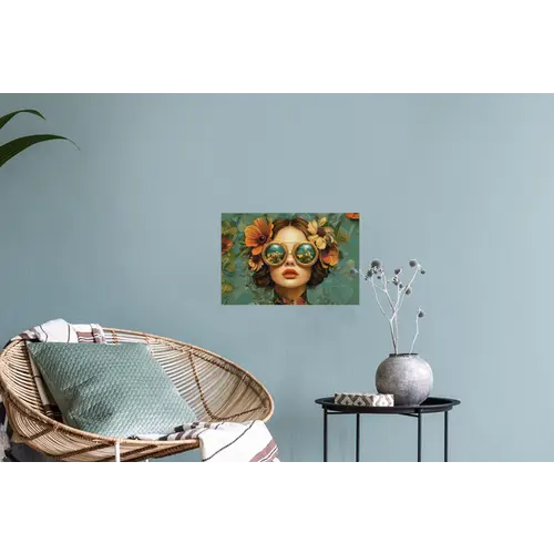 Vrouw - Bloemen - Vlinders - Natuur - Vintage Muursticker klein -plant