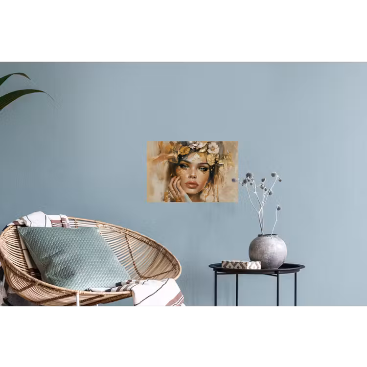Vrouw - Bloemen  - Goud - Portret Muursticker klein -plant