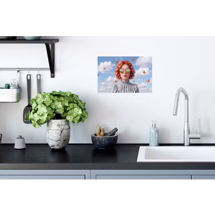 Vrouw - Bloemen - Zomer - Portret - Kleurrijk Muursticker klein -keuken