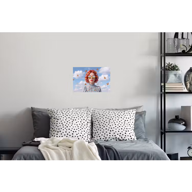 Vrouw - Bloemen - Zomer - Portret - Kleurrijk Muursticker klein -slaapkamer