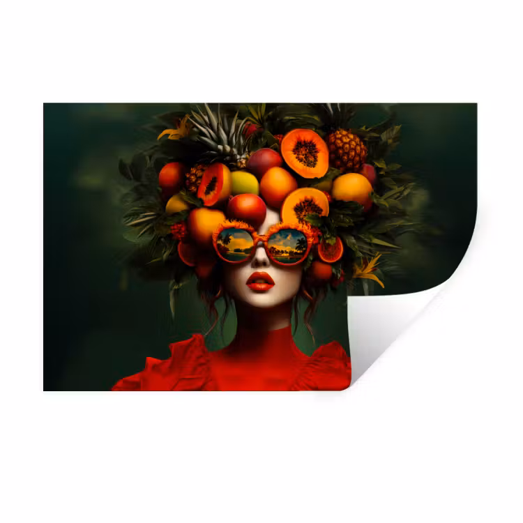 Vrouw - Vruchten - Papaja - Ananas Muursticker klein -3d