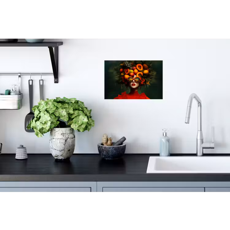 Vrouw - Vruchten - Papaja - Ananas Muursticker klein -keuken