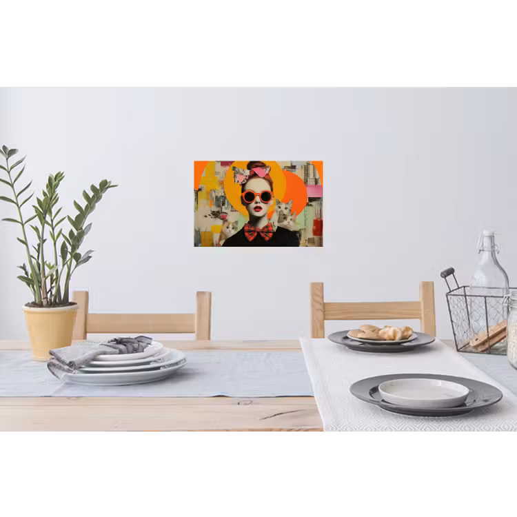 Vrouw - Bril - Strik - Retro Muursticker klein -eettafel