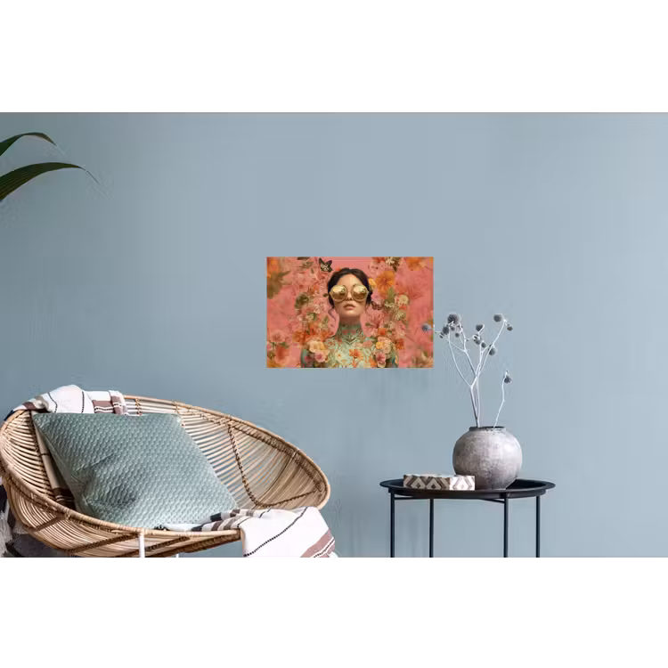 Vrouw - Bril - Roze - Bloemen Muursticker klein -plant
