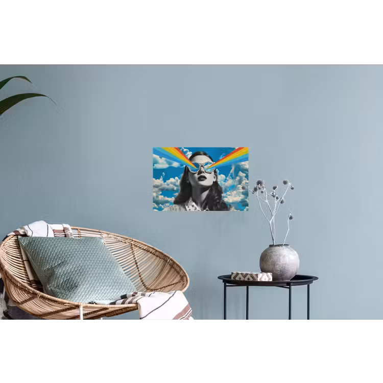 Vrouw - Bril - Regenboog - Wolken Muursticker klein -plant