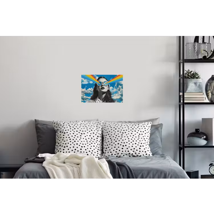 Vrouw - Bril - Regenboog - Wolken Muursticker klein -slaapkamer