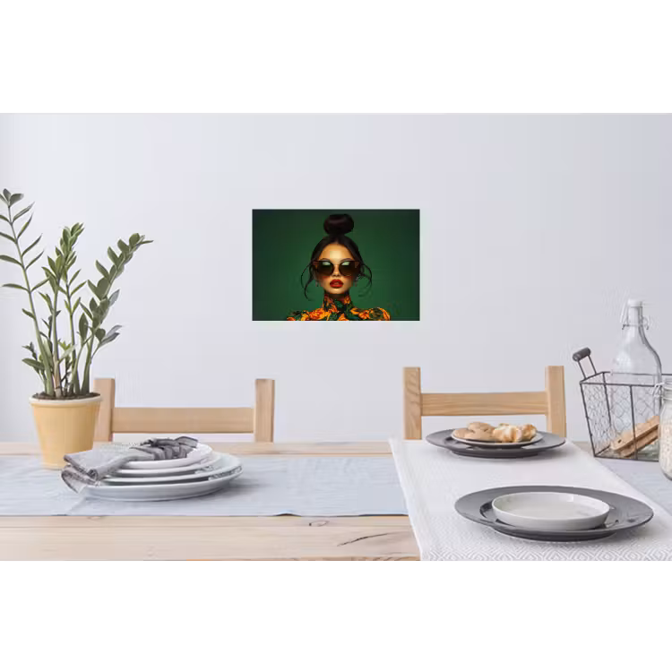 Vrouw - Groen - Modern - Bril - Abstract Muursticker klein -eettafel