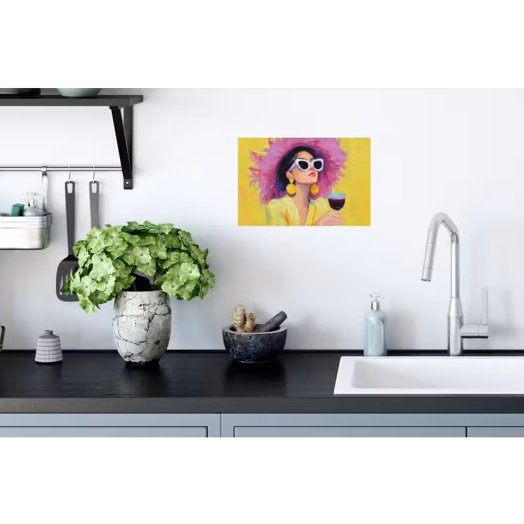 Vrouw - Hoed - Paars - Wijn Muursticker klein -keuken