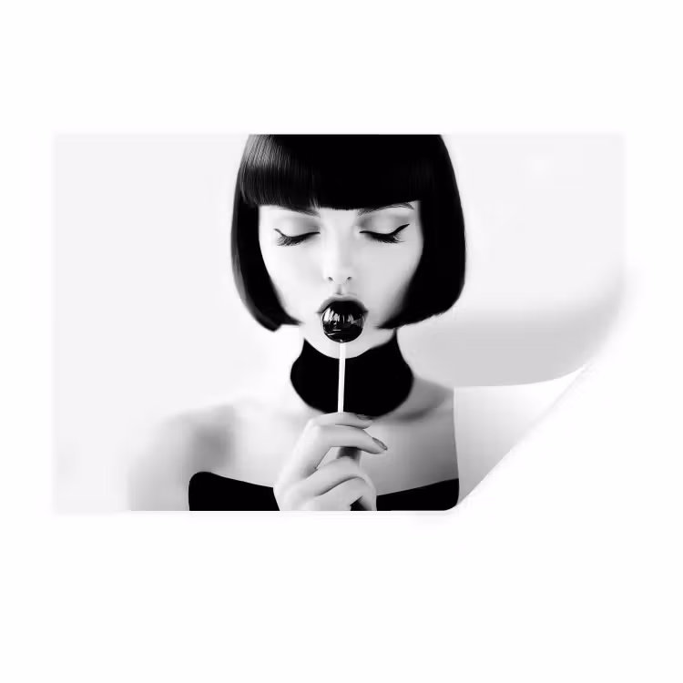 Vrouw - Lolly - Zwart - Wit Muursticker klein -3d