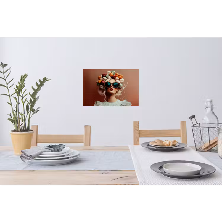 Vrouw - Macarons - Bril Muursticker klein -eettafel