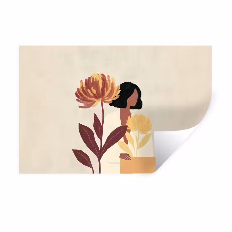 Vrouw - Minimalistisch - Bloem Muursticker klein -3d