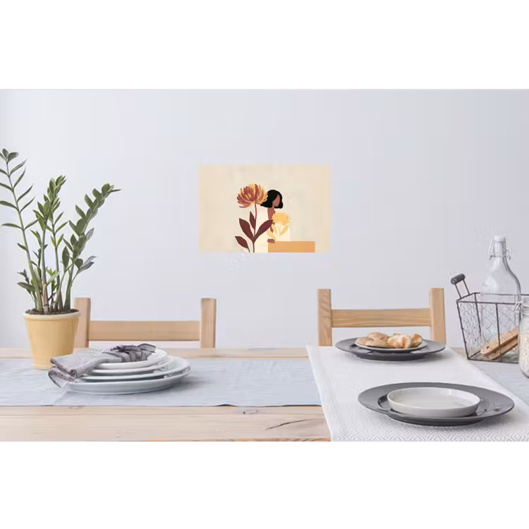 Vrouw - Minimalistisch - Bloem Muursticker klein -eettafel