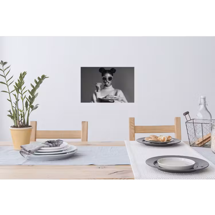 Vrouw - Pasta - Zonnebril Muursticker klein -eettafel