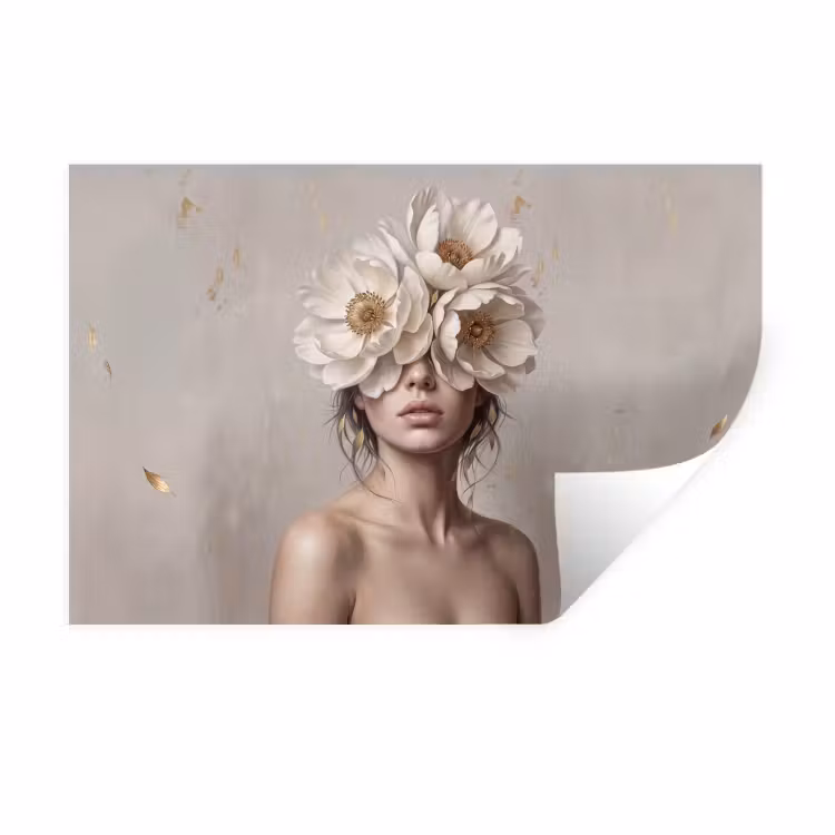 Vrouw - Pioenroos - Wit Muursticker klein -3d