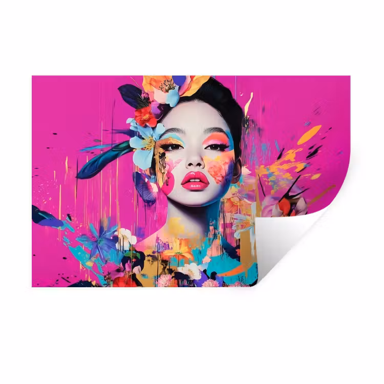 Vrouw - Portret - Abstract - Paars Muursticker klein -3d