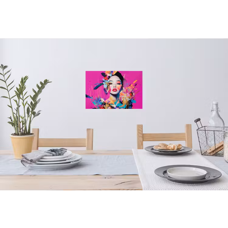 Vrouw - Portret - Abstract - Paars Muursticker klein -eettafel