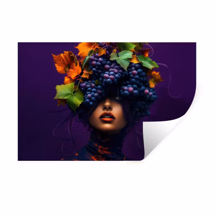 Vrouw - Paars - Druiven Muursticker klein -3d