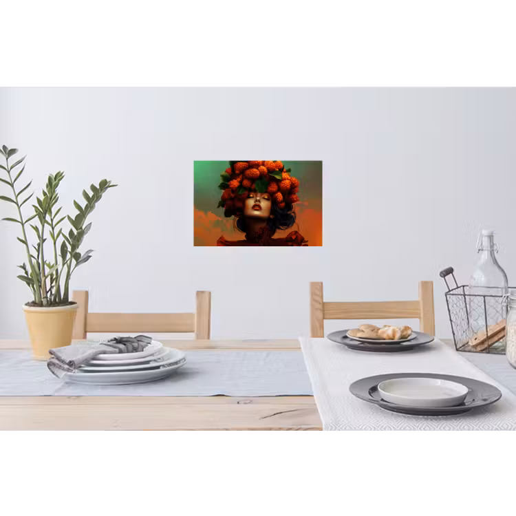 Vrouw - Frambozen - Bladeren Muursticker klein -eettafel