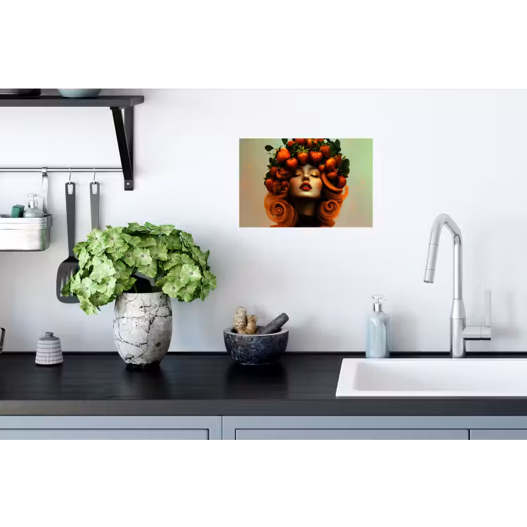 Vrouw - Aardbeien - Kroon Muursticker klein -keuken