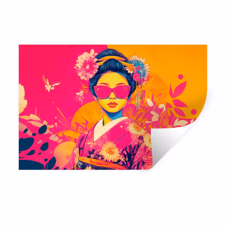 Vrouw - Zonnebril - Abstract - Oranje Muursticker klein -3d