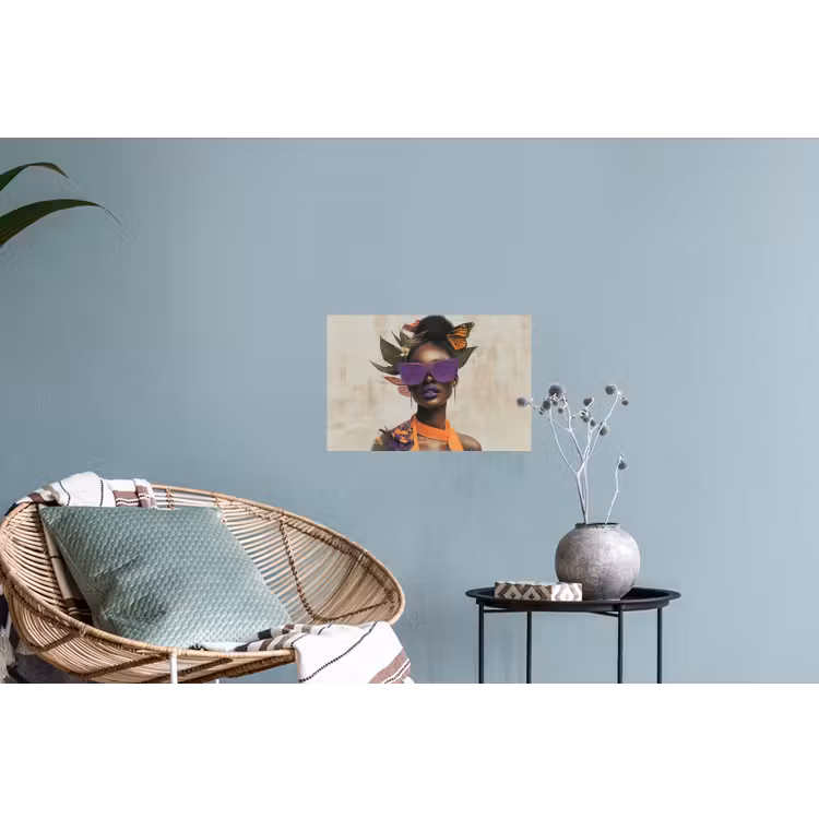 Vrouw - Zonnebril - Vlinder - Bloemen Muursticker klein -plant