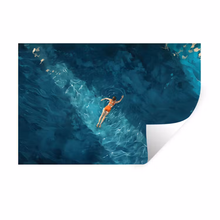 Vrouw - Water - Bikini - Oranje Muursticker klein -3d