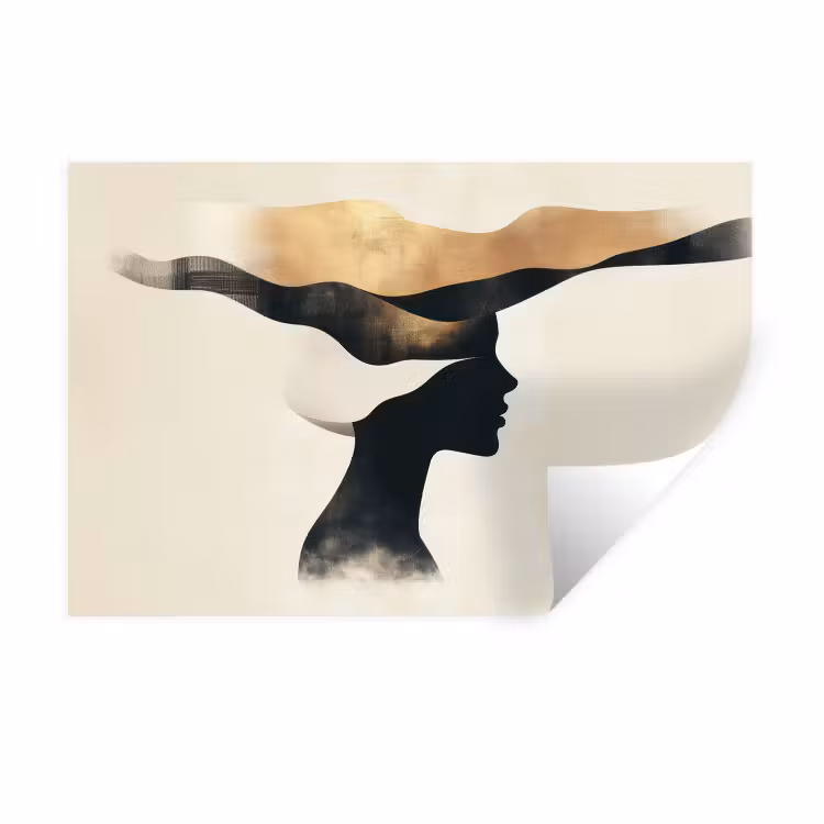 Vrouw - Golven - Zwart Muursticker klein -3d