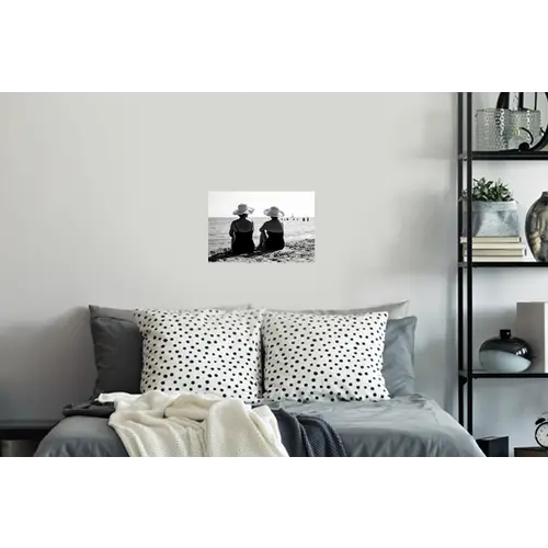 Vrouwen - Zonnehoed - Strand - Zwart - Wit Muursticker klein -slaapkamer