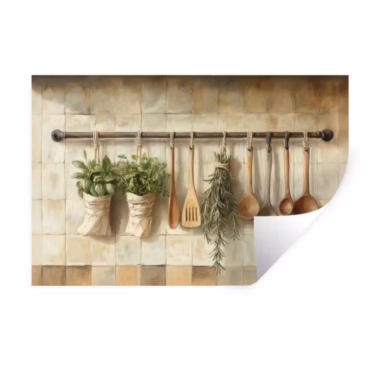 Hout - Keukengerei - Stilleven - Tegels Muursticker klein -3d