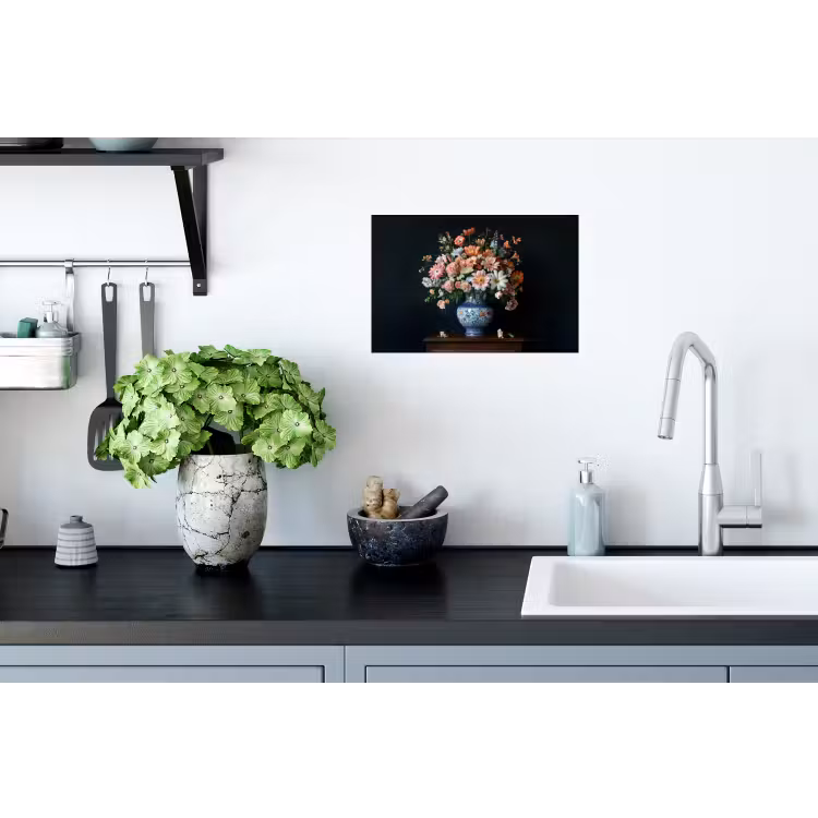 Hout - Vaas - Kleuren - Bloemen Muursticker klein -keuken