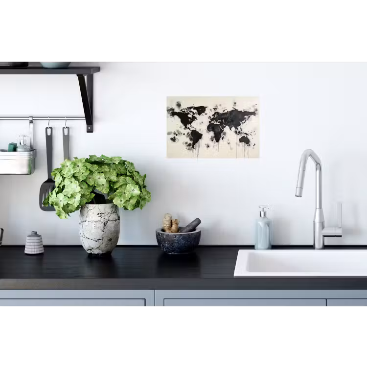 Wereldkaart - Zwart - Inkt Muursticker klein -keuken