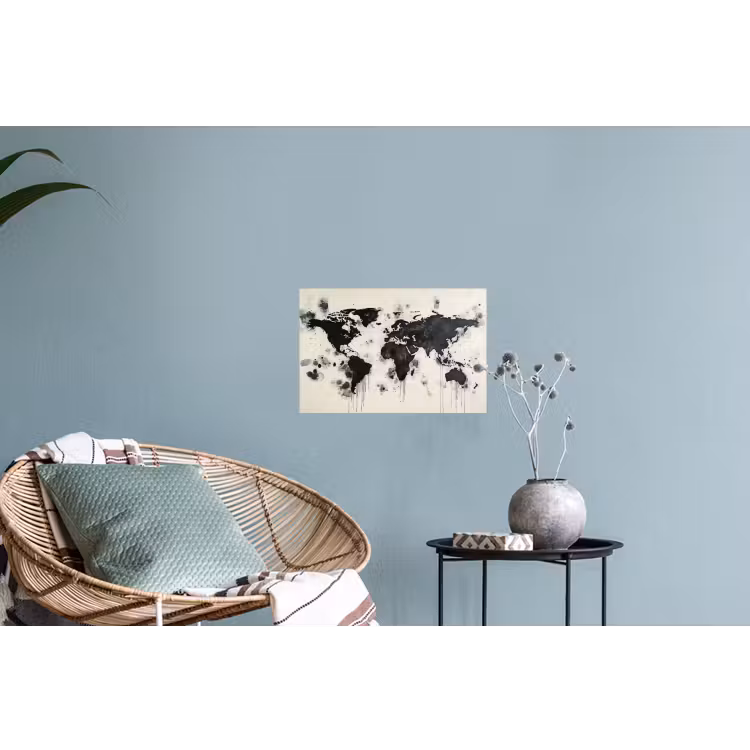 Wereldkaart - Zwart - Inkt Muursticker klein -plant