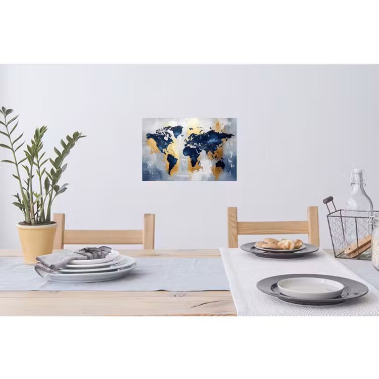Wereldkaart - Blauw - Abstract Muursticker klein -eettafel